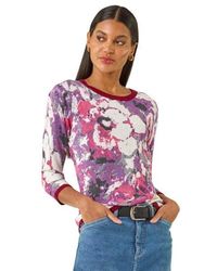 Roman - Floral Metallic Knit Top - Lyst