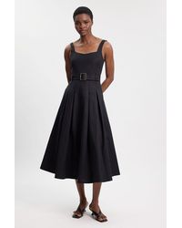 Karen Millen - Premium Cotton Tailored Fabric Belted Buckle Midi Dress - Lyst