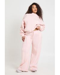 Boohoo - Plus Core Basic Pintuck Detail Deep Waistband Wide Leg Jogger - Lyst