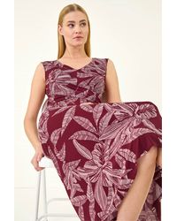 Roman - Leaf Print Twist Front Stretch Dress - Lyst