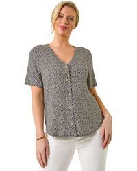 Roman - Petite Spot V-Neck Stretch Blouse - Lyst