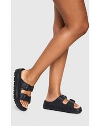 Boohoo - Wide Fit Double Strap Buckle Sliders - Lyst