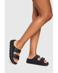 Boohoo - Wide Fit Double Strap Buckle Sliders - Lyst