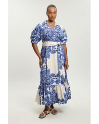 Karen Millen - Plus Size Tile Print Cotton Poplin Midi Dress - Lyst
