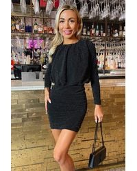 AX Paris - Sparkly Long Sleeve Ruched Mini Dress - Lyst