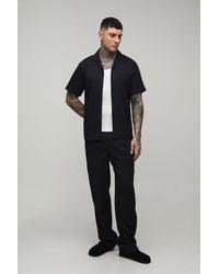 BoohooMAN - Tall Regular Fit Irregular Pleat Short Sleeve Shirt And Relaxed Trouser Set - Lyst