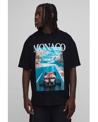 BoohooMAN - Oversized Extended Neck Monaco Racing Print T-Shirt - Lyst