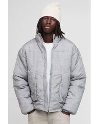 BoohooMAN - Oversized Boxy Fit Washed Nylon Padded Funnel Neck Puffer Jacket - Lyst