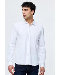 French Connection - Cotton Stretch Pique Jersey Long Sleeve Button Up Shirt - Lyst