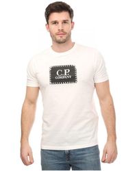 C.P. Company - T-shirt Jersey Label Style Logo In Wit - Lyst