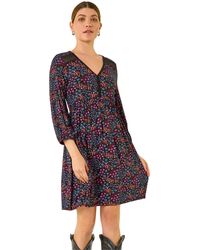 Roman - Print Trim Detail Stretch Dress - Lyst