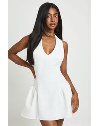 Boohoo - Tailored Plunge Halterneck Structured Skater Dress - Lyst