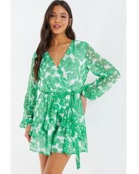 Quiz - Chiffon Floral Wrap Playsuit - Lyst