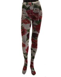 Dolce & Gabbana - Witte Bloemenprint Panty's Nylon Kousen - Lyst