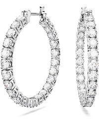 Swarovski - Matrix Hoop Earrings With Round White Crystals On Rhodium Finished Settings - Lyst