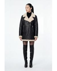 Elle - Keira Longline Faux-Shearling Biker Coat - Lyst