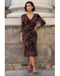 Roman - Ruched Floral Flock Frill Dress - Lyst
