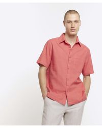 River Island - Coral Regular Fit Linen Blend Shirt - Lyst