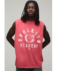 BoohooMAN - Washed Oversized Brooklyn Print Tank Cotton - Lyst