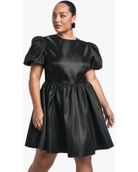 Boohoo - Plus Taffeta Bow Back Puff Sleeve Skater Dress - Lyst