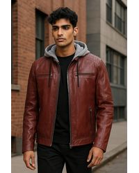 Infinity Leather - Ox Hooded Burgundy Biker Lamb Jacket - Lyst