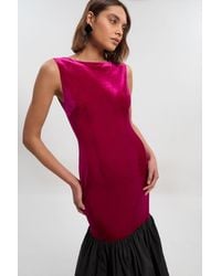 Karen Millen - Velvet Sleeveless Body With Taffeta Drop Waist Maxi Dress - Lyst