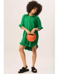 Gini London - Plisse Frill Detail Oversized Shirt Dress - Lyst