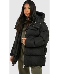 Boohoo - Petite Oversized Pocket Detail Puffer Jacket - Lyst