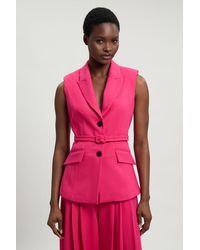 Karen Millen - Tailored Structured Crepe Belted Sleeveless Blazer - Lyst
