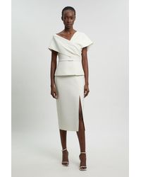 Karen Millen - Compact Viscose Stretch Tailored Peplum Midi Dress - Lyst