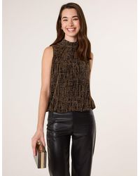Blue Vanilla - High Neck Lurex Puffball Sleeveless Blouse - Lyst