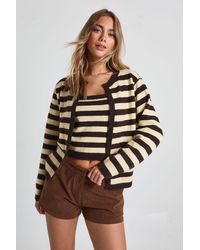 Boohoo - Super Soft Striped Knitted Boxy Fit Cardigan And Crop Top 2 Piece Set - Lyst