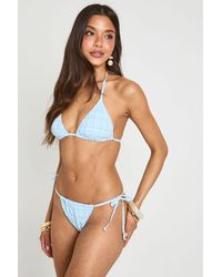 Boohoo - Gingham Triangle Bikini Top And Tie Side Bottoms - Lyst
