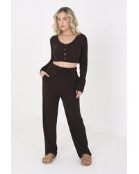Brave Soul - 'Noon' Cropped Long Sleeve & Wide Leg Lounge Set Polyester/Viscose - Lyst