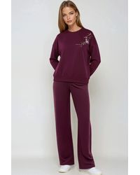 Hiccup - Embroidered Crew Neck Sweatshirt & Straight Leg Pants Two-Piece Set - Lyst