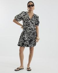 River Island - Mini Dress Petite Short Sleeve Floral Cotton - Lyst