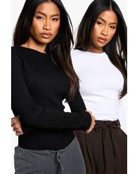 Boohoo - Basics 2 Pack Crew Neck Long Sleeve One Piece - Lyst