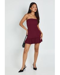 Boohoo - Petite Tailored Bandeau Mini Dress With Pleated Skirt - Lyst