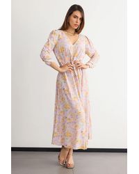 Hiccup - Printed Maxi Dress With V-Neck And Ruched Back - Lyst