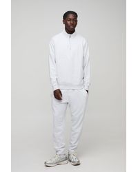 BoohooMAN - Lightweight Basic Regular Fit Quarter Zip Sweatshirt And Relaxed Tapered Jogger Set - Lyst