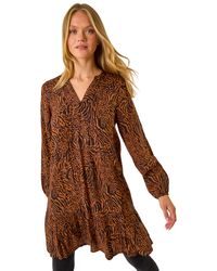 Roman - Animal Print Pintuck Smock Dress - Lyst