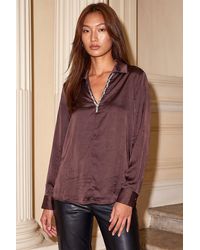 Roman - Satin Embellished Neck Top - Lyst