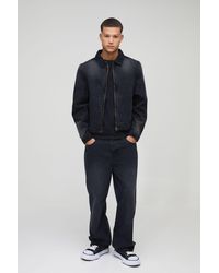BoohooMAN - Harrington Washed Jean Jacket - Lyst