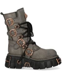 New Rock - Leather Gothic Mid-Calf Biker Boots - Lyst