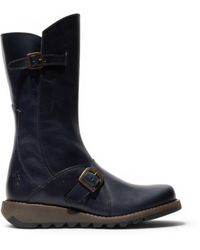 Fly London - Wine Mes 2 Wedge Heel Buckle Mid-Calf Leather Zip Platform Boots - Lyst