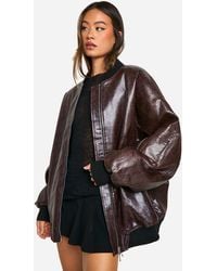 Boohoo - Tall Cracked Faux Leather Oversized Bomber Jacket - Lyst
