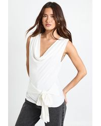 Boohoo - Cowl Neck Tie Waist Sleeveless Top - Lyst