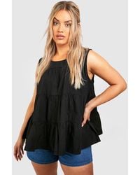 Boohoo - Plus Tiered Poplin Smock Top - Lyst