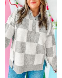 Azura Exchange - Kariertes Pullover Knopf - Lyst