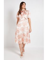 Wallis - Satin Floral Print Midi Dress - Lyst